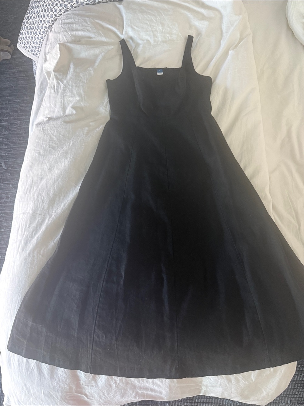 Old Navy fit and flare linen blend Black Square-Neck Midi A-Line Dress